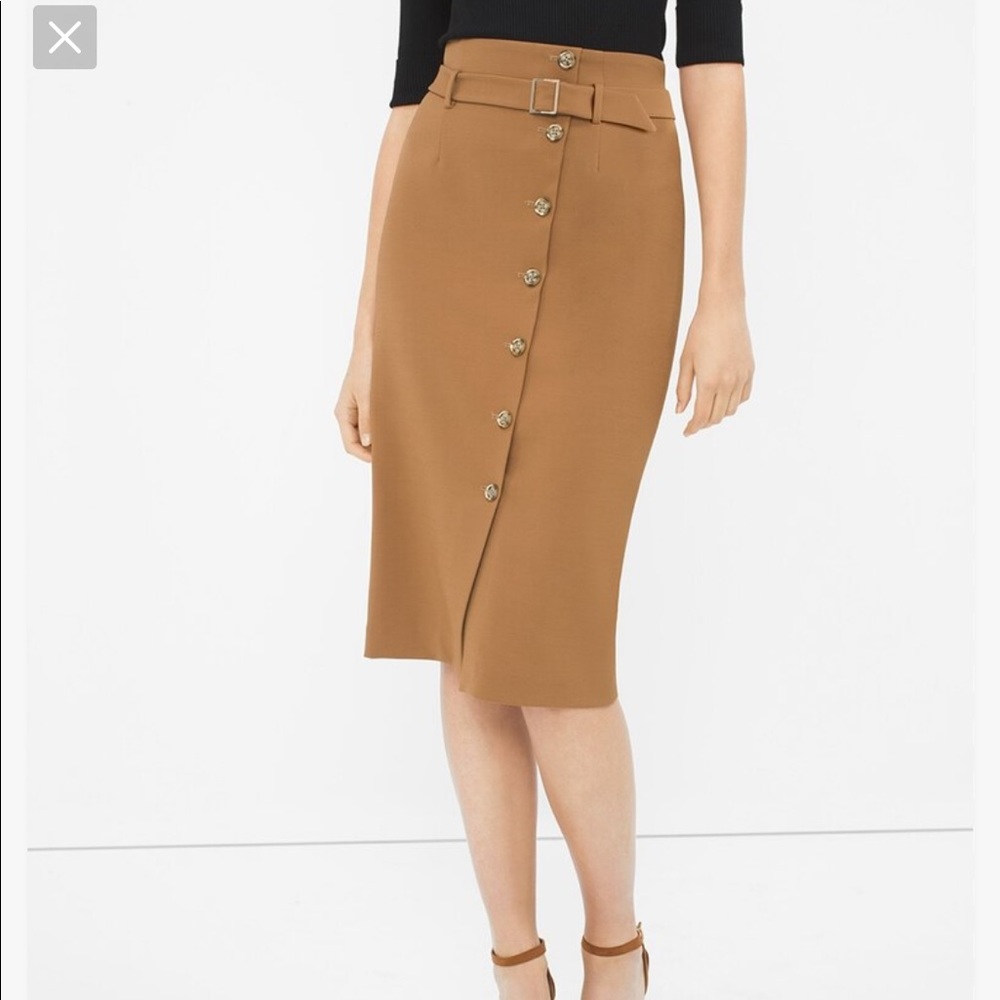 White House Black Market Camel Button-Front Pencil Skirt